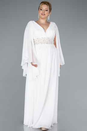 Long White Chiffon Plus Size Evening Dress ABU4638