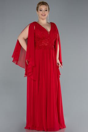 Long Red Chiffon Plus Size Evening Dress ABU4638