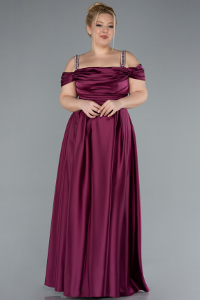 Long Violet Satin Plus Size Evening Dress ABU3277