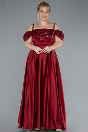 Long Burgundy Satin Plus Size Engagement Dress ABU4628