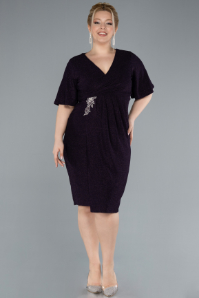 Purple Short Sleeve Midi Glittery Plus Size Invitation Dress ABK2224