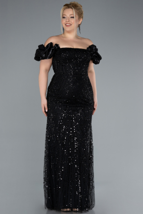 Long Black Stony Plus Size Engagement Dress ABU4618