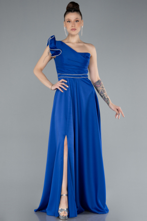 Long Sax Blue Satin Evening Dress ABU4658