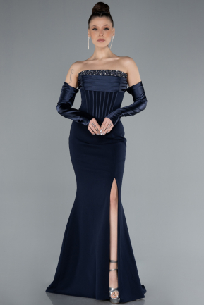 Long Navy Blue Mermaid Evening Gown ABU4637