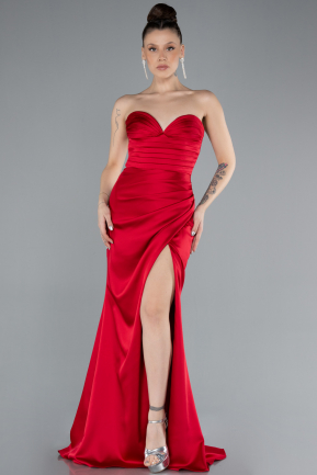 Long Red Satin Prom Gown ABU4663