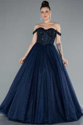 Long Navy Blue Special Design Engagement Dress ABU4655