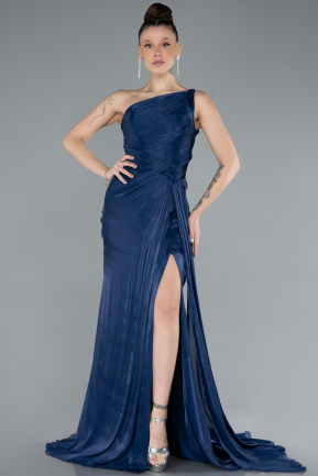 Long Navy Blue Chiffon Evening Dress ABU4625