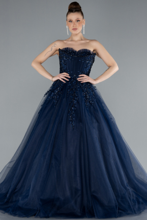 Navy Blue Strapless Dantelle Haute Couture Dress ABU4431