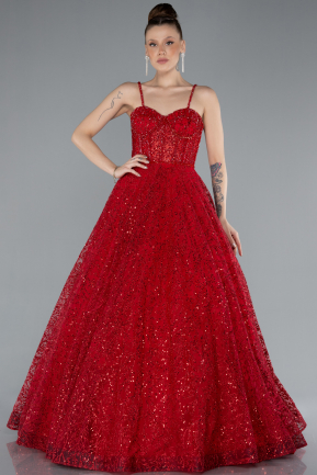 Red Scaly Long Evening Dress ABU3839