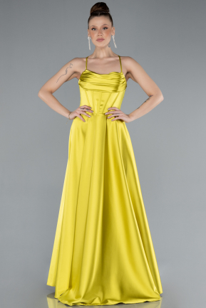 Pistachio Green Strappy Long Satin Prom Dress ABU4684