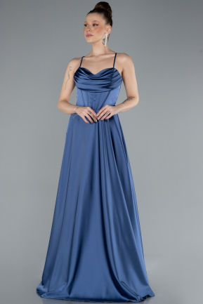 Indigo Strappy Long Satin Prom Dress ABU4684