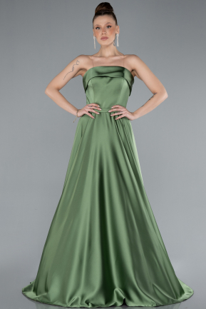 Olive Drab Strapless Long Satin Prom Dress ABU4685