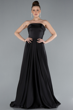 Black Strapless Long Satin Prom Dress ABU4685