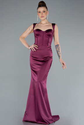 Long Plum Satin Mermaid Prom Dress ABU4665