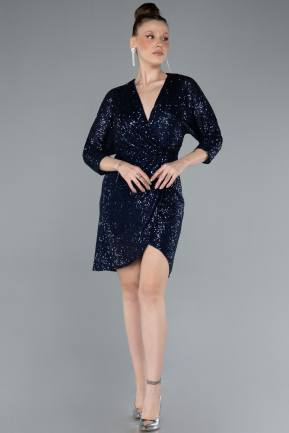 Navy Blue Short Scaly Invitation Dress ABK1912