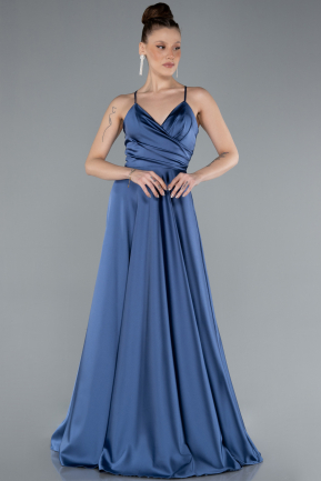 Indigo Strappy Long Satin Prom Gown ABU3610