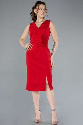 Red V Neck Midi Cocktail Dress ABK2264