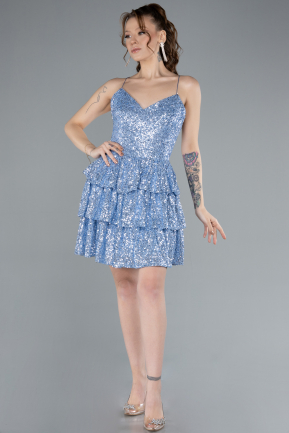 Light Blue Backless Mini Sequin Party Dress ABK2270