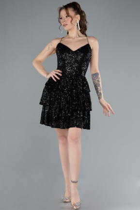 Black Backless Mini Sequin Party Dress ABK2270