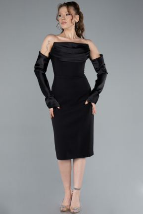 Black Strapless Sleeve Accessory Midi Party Dress ABK2273