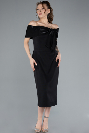 Black Boat Neck Midi Cocktail Dress ABK2263