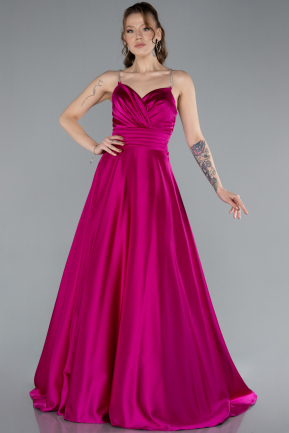 Fuchsia Low Cut Back Long Satin Prom Dress ABU4702