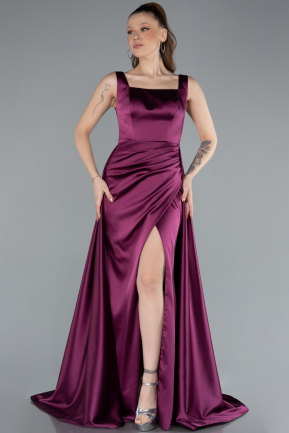 Long Cherry Colored Satin Evening Dress ABU4715