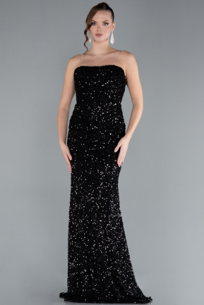 Black Strapless Long Sequin Mermaid Evening Dress ABU4726