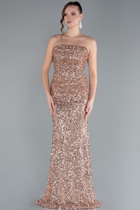 Salmon Strapless Long Sequin Mermaid Evening Dress ABU4726