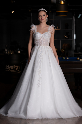 White Embroidered Top Long Wedding Dress ABG110