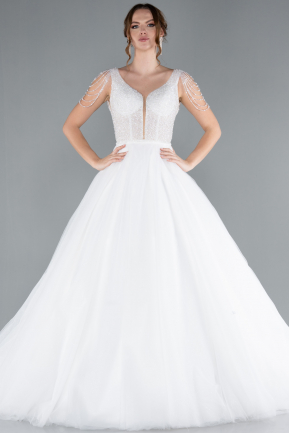 White Stones On Top Glitter Princess Wedding Dress ABG090