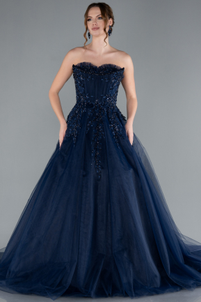 Navy Blue Strapless Dantelle Haute Couture Dress ABU4431