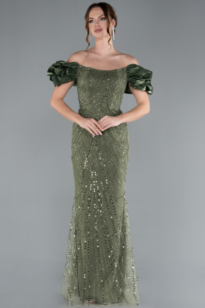 Olive Drab Stoned Strapless Sleeve Accessories Long Mermaid Evening Gown ABU4509