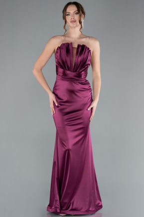 Plum Strapless Long Satin Mermaid Evening Dress ABU4770