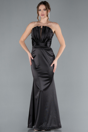 Black Strapless Long Satin Mermaid Evening Dress ABU4770