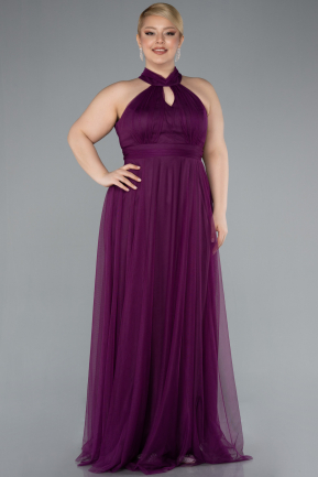 Long Plum Plus Size Evening Dress ABU3253
