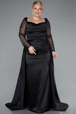 Black Long Satin Formal Plus Size Dress ABU4670