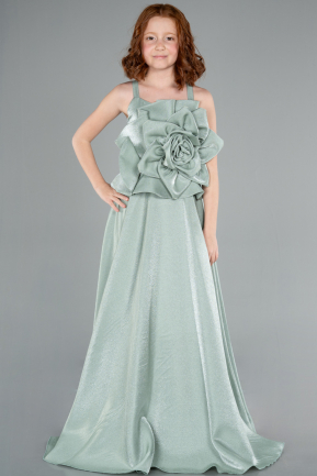 Long Mint Satin Girl Dress ABU4831
