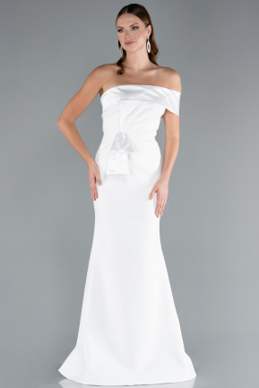 White Satin One Shoulder Long Mermaid Evening Gown ABU4832