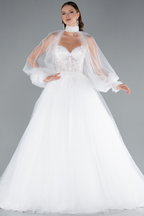 Long White Plus Size Wedding Dress ABG148