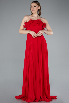 Red Strapless Long Chiffon Prom Gown ABU4866