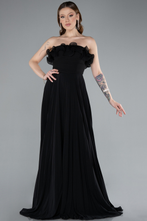 Black Strapless Long Chiffon Prom Gown ABU4866