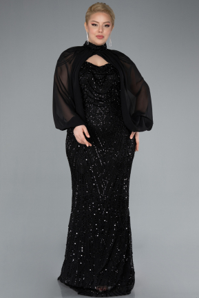 Black Long Beaded Plus Size Evening Gown ABU4890