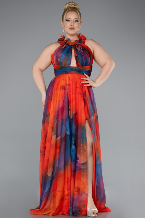 Long Orange Plus Size Evening Gown ABU4902