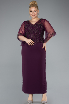 Midi Purple Chiffon Plus Size Evening Dress ABK2333