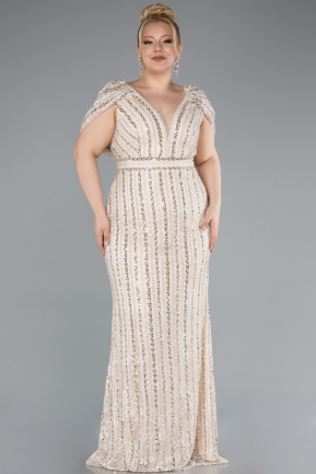 Long Beige Dantelle Plus Size Engagement Dress ABU4948