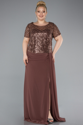 Copper Short Sleeve Beaded Slit Long Plus Size Chiffon Evening Gown ABU4806