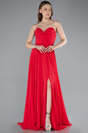 Long Red Chiffon Prom Gown ABU4966