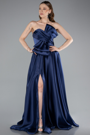 Long Navy Blue Satin Evening Dress ABU4975