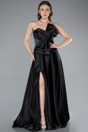 Long Black Satin Evening Dress ABU4975